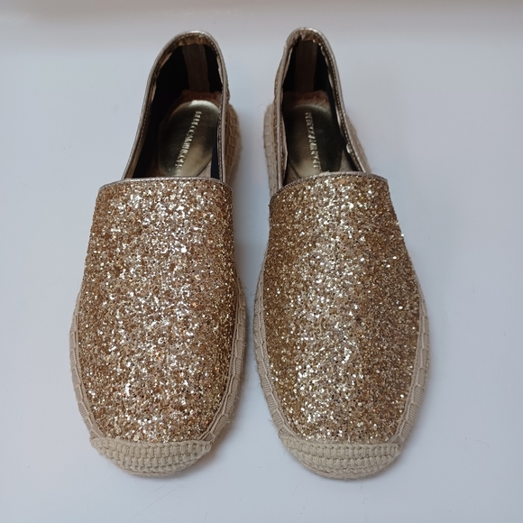 Rebecca Minkoff Espadrilles Gold Glitter Slip On Flats Womens size 8.5 - Picture 3 of 16